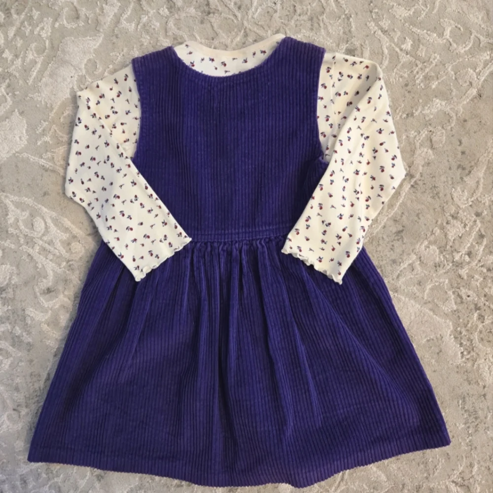 Vintage Y2k Gymboree Purple Corduroy Dress with Floral Long Sleeved Top